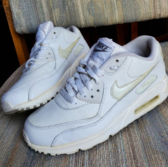Nike Other - Nike Air Max 90 LTR Sneakers 724821-100 GS White Leather Shoes Sz 5.5Y/ Wmn Sz 7